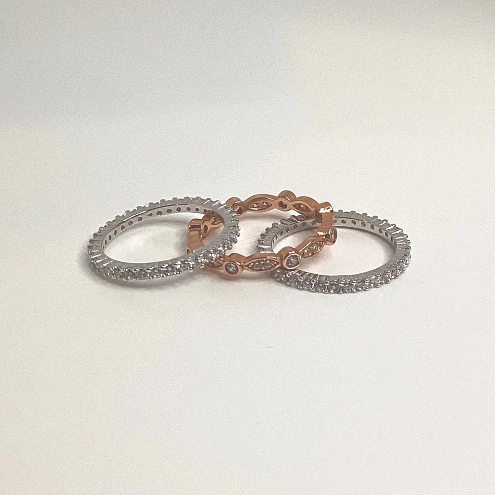 Sizes 4-10, 3 Pc Two Tone .925 Cz Eternity Band Ring Set - Picture 14 of 16